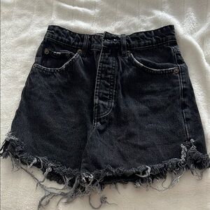 Zara Black Jean Shorts with Frayed Hem